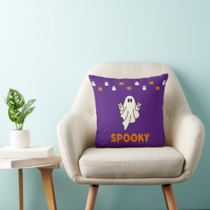 Spooky Ghost Jack-O' Lanterns Purple Halloween Cushion