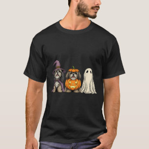 Spooky Ghost Lhasa Apso Pumpkin Halloween Dog T-Shirt