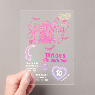 Spooky Ghost Neon Pink Halloween Birthday Acrylic Invitations