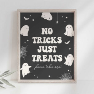 Spooky Ghost No Tricks Just Treats Halloween Sign