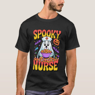 Spooky Ghost Nurse Funny Halloween Candy Corn Squa T-Shirt