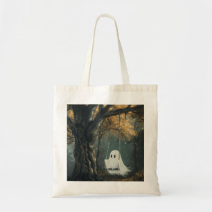 Spooky Ghost on Swing Halloween Autumn Forest Tote Bag