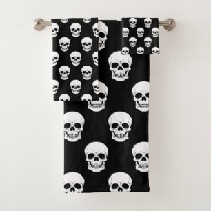 Spooky Ghost Pattern On Black Cute Halloween Bath Towel Set