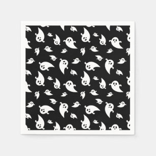Spooky Ghost Pattern On Black Decorative Halloween Napkin