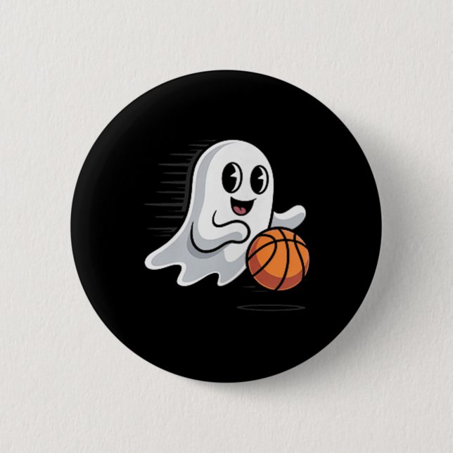 Spooky Ghost Playing Basketball Retro Halloween Co 6 Cm Round Badge (Front)