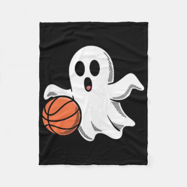 Spooky Ghost Playing Basketball Retro Halloween Co Fleece Blanket (Front)