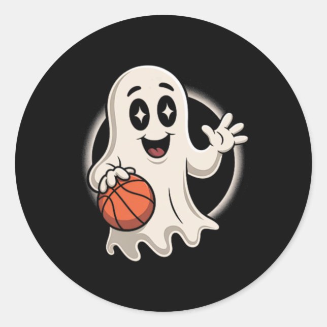 Spooky Ghost Playing Sketll Retro Halloween Costum Classic Round Sticker (Front)