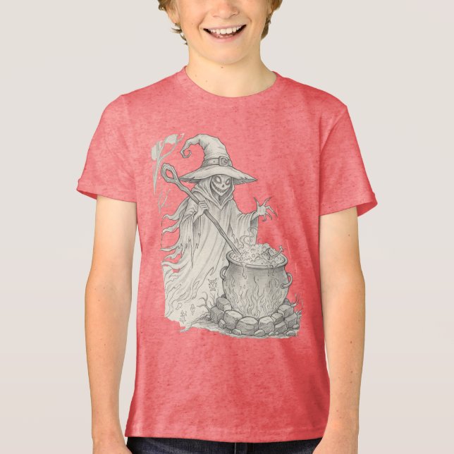 Spooky Ghost pot stirring Halloween T-Shirt Tri-Blend Shirt (Front)