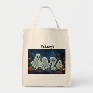 Spooky Ghost Pumpkin Halloween Tote Bag