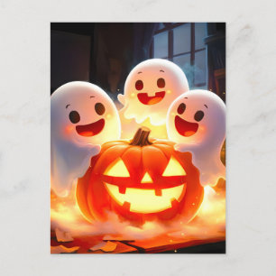 Spooky Ghost Pumpkin Party Glow Holiday Postcard