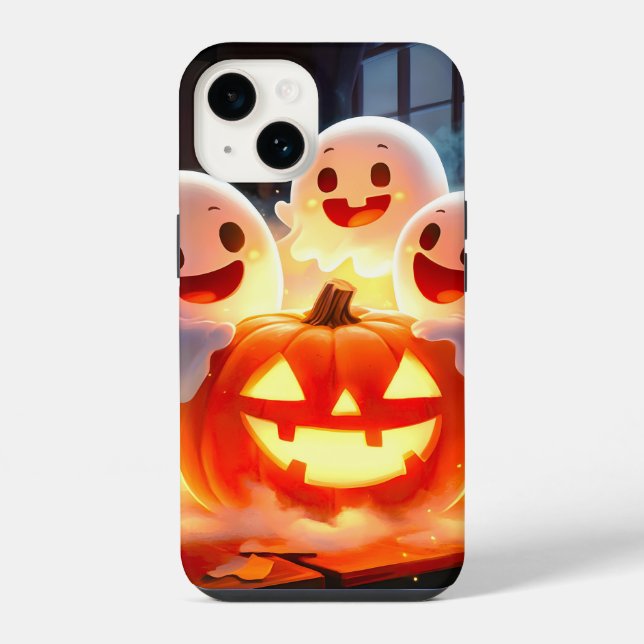 Spooky Ghost Pumpkin Party Glow iPhone Case (Back)
