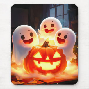 Spooky Ghost Pumpkin Party Glow Mouse Mat
