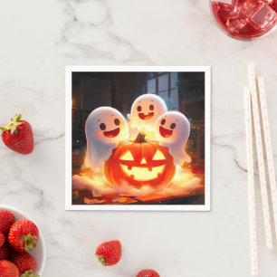 Spooky Ghost Pumpkin Party Glow Napkin