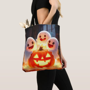 Spooky Ghost Pumpkin Party Glow Tote Bag