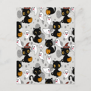 Spooky Ghost Pumpkin Paws Holiday Postcard