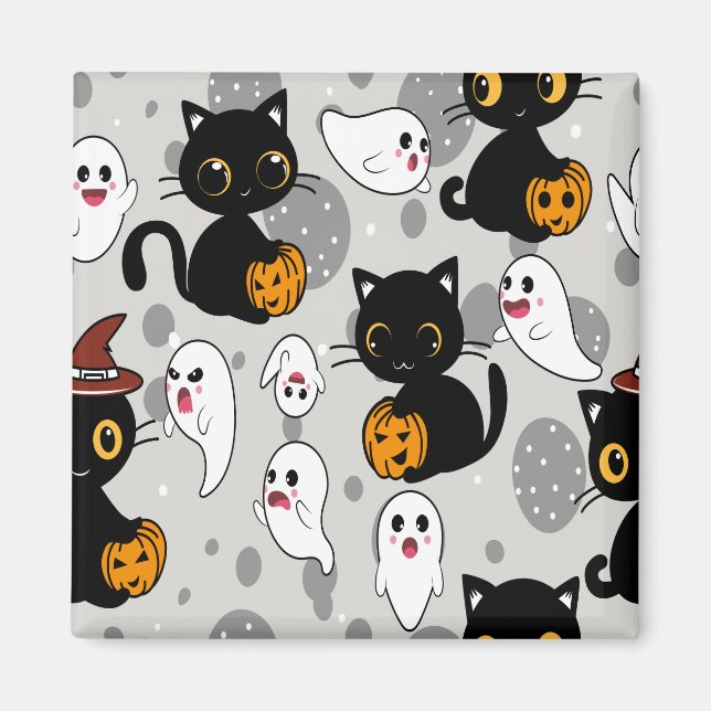 Spooky Ghost Pumpkin Paws Magnet (Front)