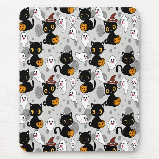 Spooky Ghost Pumpkin Paws Mouse Mat (Front)