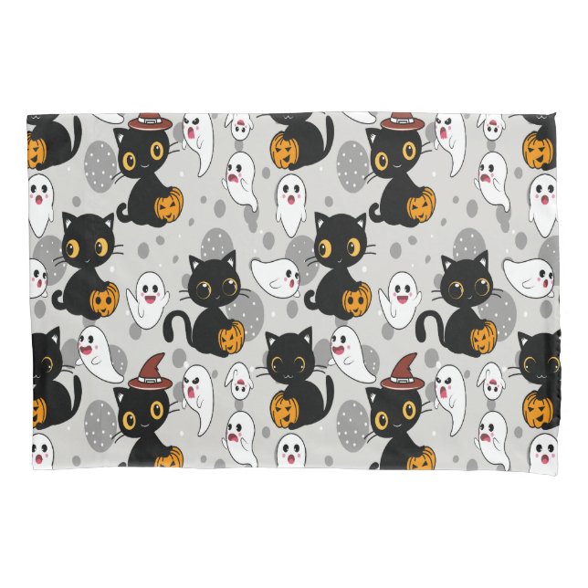 Spooky Ghost Pumpkin Paws Pillowcase (Front)