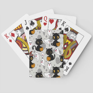 Spooky Ghost Pumpkin Paws Playing Cards