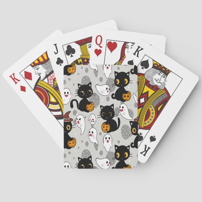 Spooky Ghost Pumpkin Paws Playing Cards (Back)