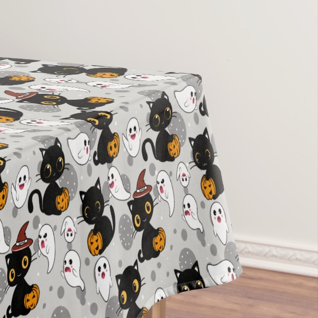 Spooky Ghost Pumpkin Paws Tablecloth (In Situ)