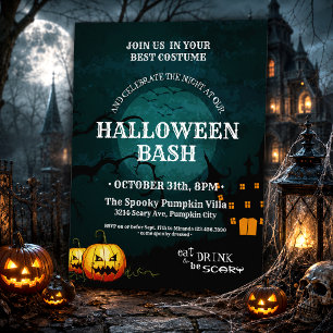 Spooky Ghost Pumpkins Haunted House Halloween Bash Invitation