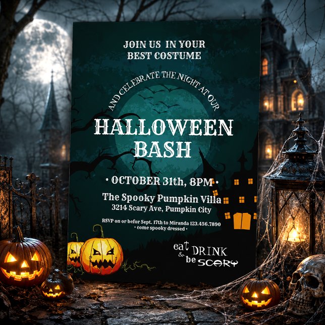 Spooky Ghost Pumpkins Haunted House Halloween Bash Invitation (Creator Uploaded)