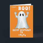 Spooky ghost retro halloween Birthday Card<br><div class="desc">Spooky ghost retro halloween birthday card.

Cute retro BOO! ghost.

Customisable inside.

Please check out our range of fun,  colourful,  exciting cards in a variety of themes !</div>