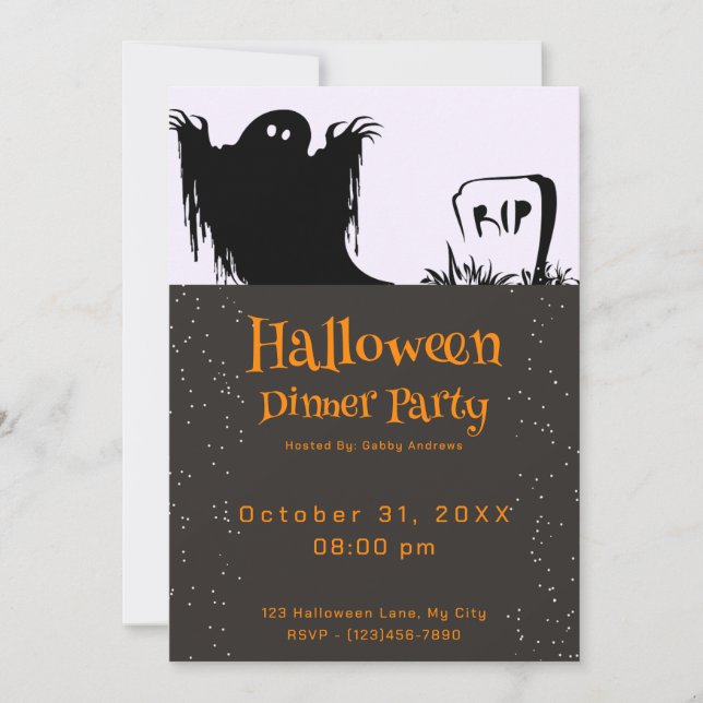 Spooky Ghost RIP Grave Halloween Dinner Party Invitation (Front)