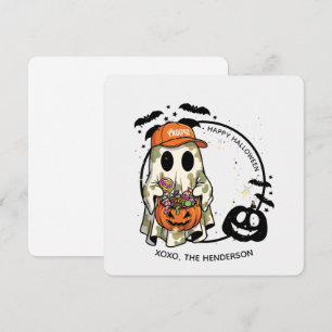 Spooky Ghost Round Sticker – Cute Halloween Candy Invitation