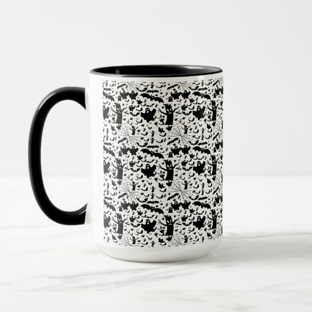 Spooky Ghost Silhouette Tiled Pattern Mug (Left)