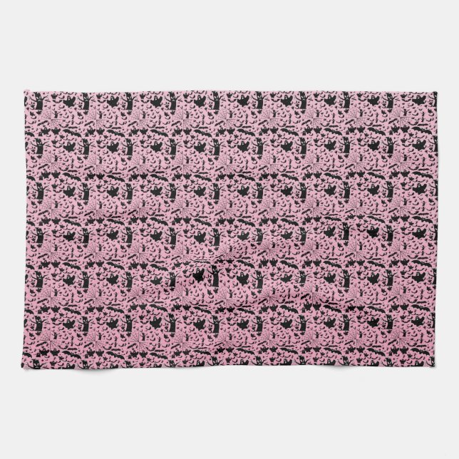 Spooky Ghost Silhouette Tiled Pattern Tea Towel (Horizontal)