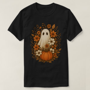 Spooky Ghost Surrounded by Autumn Florals Pumpkin T-Shirt