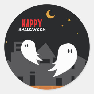 Spooky ghost town halloween cartoon classic round sticker