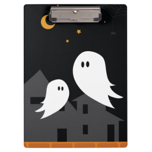 Spooky ghost town halloween cartoon clipboard