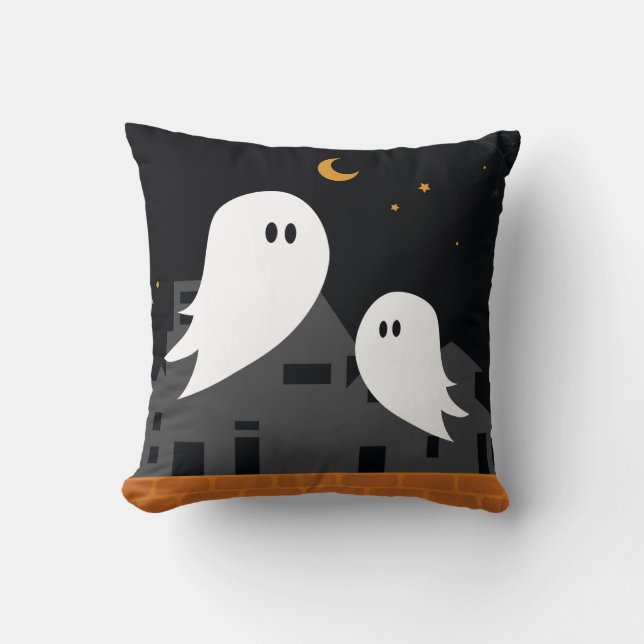 Spooky ghost town halloween cartoon cushion (Front)