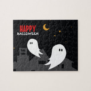 Spooky ghost town halloween cartoon jigsaw puzzle
