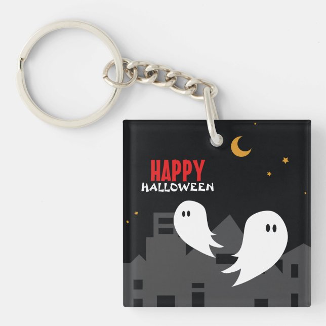 Spooky ghost town halloween cartoon   key ring (Front)