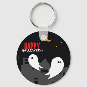 Spooky ghost town halloween cartoon  key ring