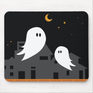 Spooky ghost town halloween cartoon mouse mat