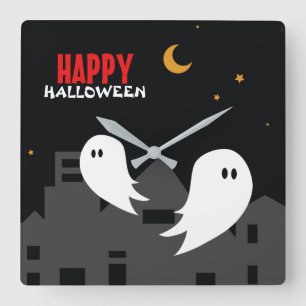 Spooky ghost town halloween cartoon square wall clock