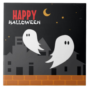 Spooky ghost town halloween cartoon tile