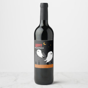 Spooky ghost town halloween cartoon   wine label