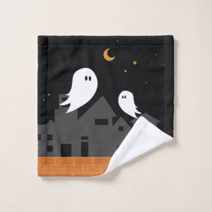 Spooky ghost town halloween horror cartoon wash cloth