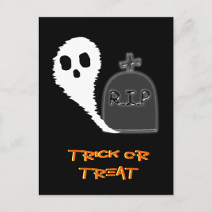 Spooky Ghost With Grave Halloween Holiday Postcard