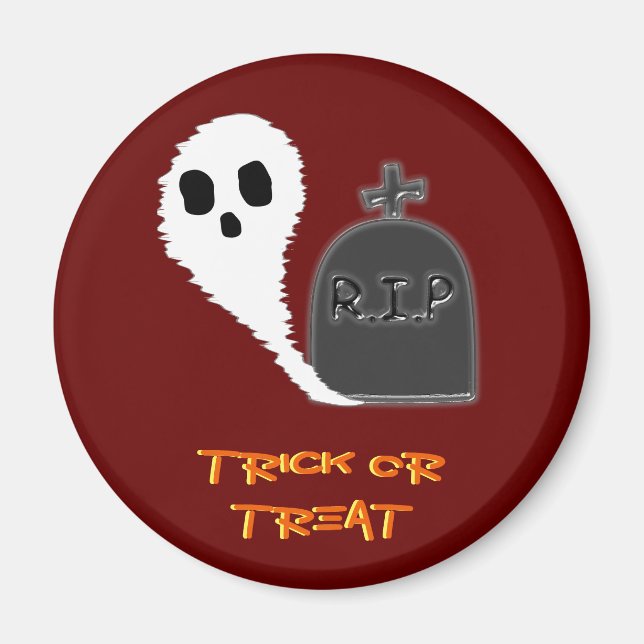 Spooky Ghost With Grave Halloween Magnet (Front)
