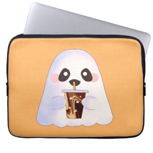 Spooky Ghost With Iced Coffee Laptop Sleeve