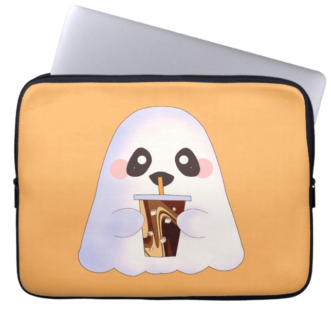 Spooky Ghost With Iced Coffee  Laptop Sleeve (Front)