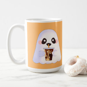 Spooky Ghost With Iced Coffee Mug
