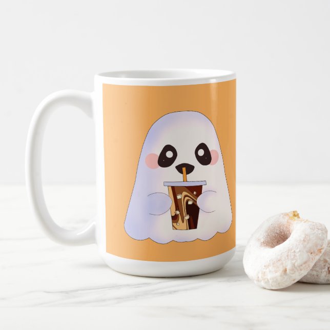 Spooky Ghost With Iced Coffee  Mug (With Donut)